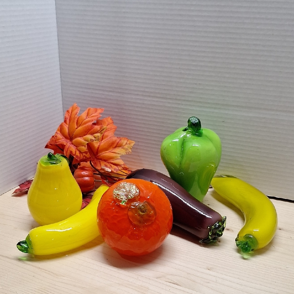 #ADU 6 Piece Colorful Glass Fruit Decor